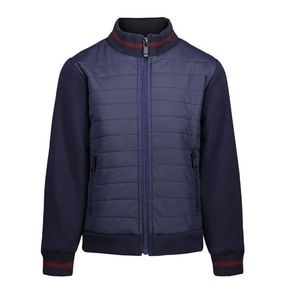 Navy Puffer Jacket with Knit Sleeves
